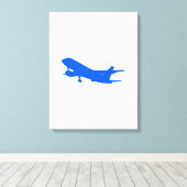 Blue Airplane Silhouette Stretted Leinwand Wall Ar (Insitu (Holzboden))