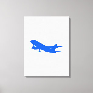 Blue Airplane Silhouette Stretted Leinwand Wall Ar