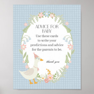 Blue Albern Gänse Floral Gingham Advice for Baby Poster