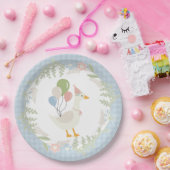 Blue Albern Gänse Floral Gingham Party Pappteller (Party)