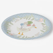 Blue Albern Gänse Floral Gingham Party Pappteller (Schrägansicht)