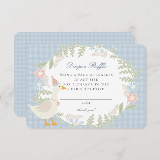 Blue Albern Gingham Floral Diaper Raffekarte Begleitkarte (Vorne/Hinten)