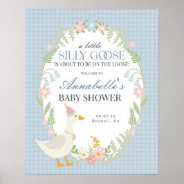 Blue Albern Gingham Gingham Baby Dusche Begrüßungs Poster
