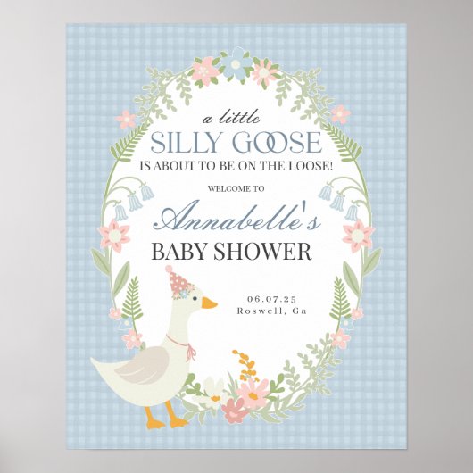 Blue Albern Gingham Gingham Baby Dusche Begrüßungs Poster (Vorne)