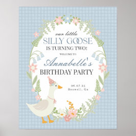 Blue Albern Goose Gingham Birthday Welcome Sign Poster