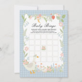 Blue Albern Gose Floral Gingham Baby Bingame Einladung (Vorderseite)