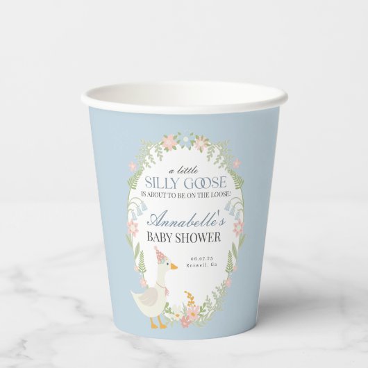 Blue Albern Gose Floral Gingham Baby Dusche Gefall Pappbecher (Rückseite)