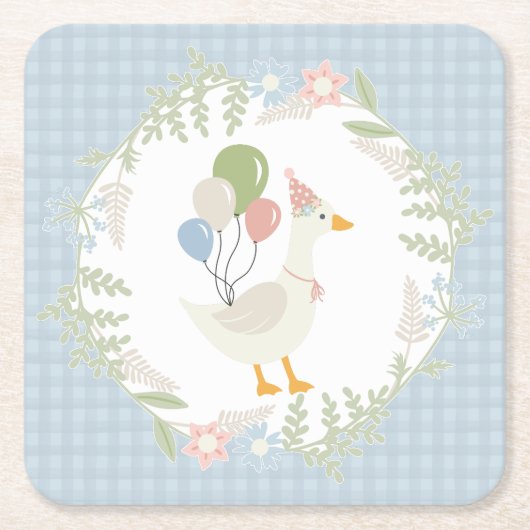Blue Albern Gose Floral Gingham Paper Rechteckiger Pappuntersetzer (Vorderseite)