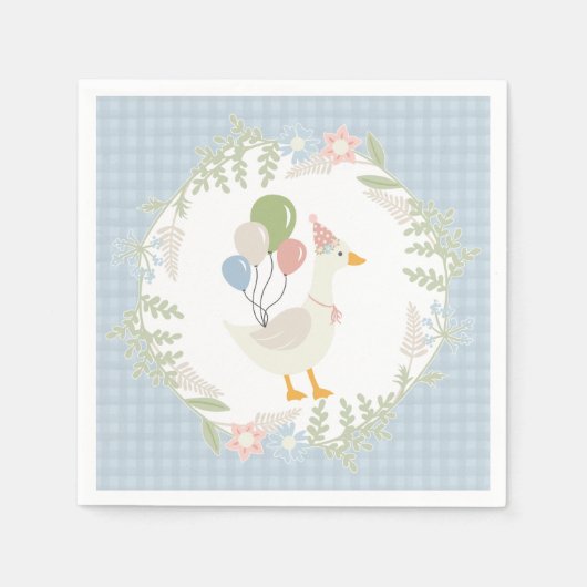 Blue Albern Gose Floral Gingham Paper Serviette (Vorderseite)