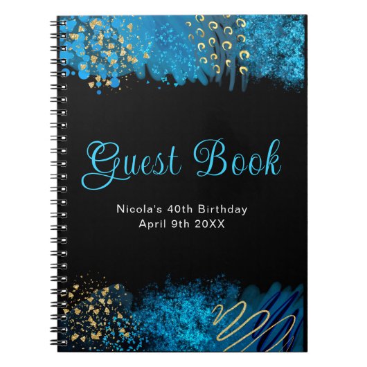 Blue Alcohol Ink Birthday Party Guest Book Notizblock (Vorderseite)