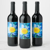 Blue Alcohol Ink Blume Weinetikett (Flaschen)