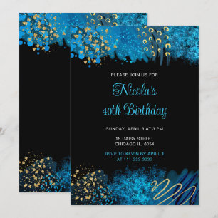 Blue Alcohol Ink Geburtstagsparty Einladung