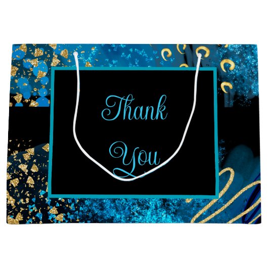 Blue Alcohol Ink Geburtstagsparty Große Geschenktüte (Vorderseite)