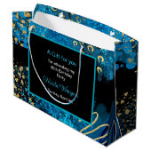 Blue Alcohol Ink Geburtstagsparty Große Geschenktüte (Rückseite Schrägansicht)