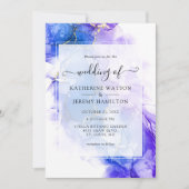 Blue Alcohol Ink Hochzeit Einladung (Vorderseite)