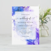 Blue Alcohol Ink Hochzeit Einladung (Stehend Vorderseite)