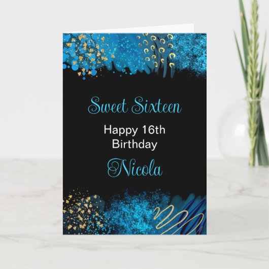 Blue Alcohol Ink Sweet 16 Karte (Vorderseite)