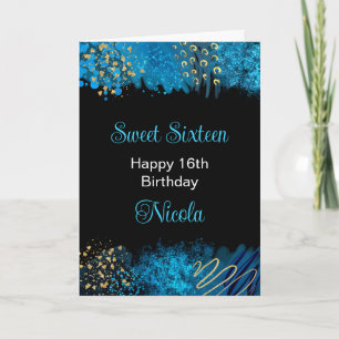 Blue Alcohol Ink Sweet 16 Karte
