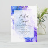 Blue Alcohol Ink Winter Gold Brautparty Einladung (Stehend Vorderseite)