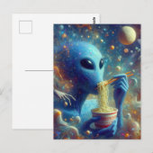 Blue Alien Eating Noodles Postkarte (Vorne/Hinten)