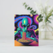 Blue Alien Eating Noodles  Postkarte (Stehend Vorderseite)