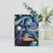 Blue Alien Eating Ramen Postkarte (Stehend Vorderseite)