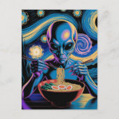 Blue Alien Eating Ramen Postkarte (Vorderseite)