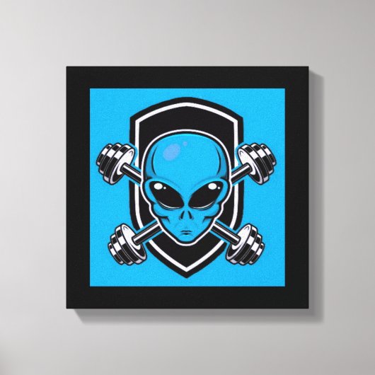 Blue Alien Gym Stretched Canvas Print Leinwanddruck (Vorderseite)