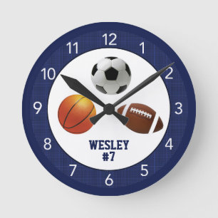 Blue All Star Sports Kid's Custom Runde Wanduhr