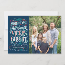 Blue All Things Merry & Bright Holiday Foto Card Feiertagskarte