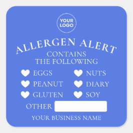 Blue Allergy Alert Bakery Kuchen Brot Lebensmittel Quadratischer Aufkleber