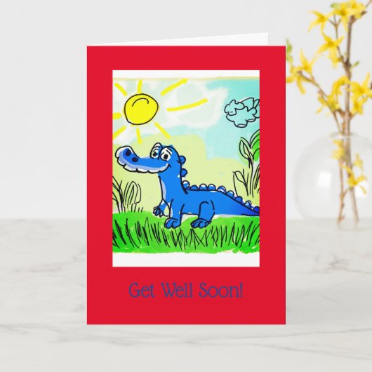 Blue Alligator Kinder, 5" x 7" geklappt, Brunnen K Karte (Gelbe Blume)