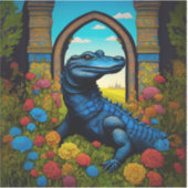 Blue Alligator mit Blume Fantasy Art Aufkleber (Vorderseite)