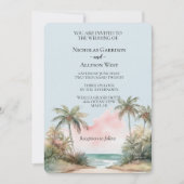 Blue Aloha Tropical Beach Palm Trees Wedding Einladung (Vorderseite)
