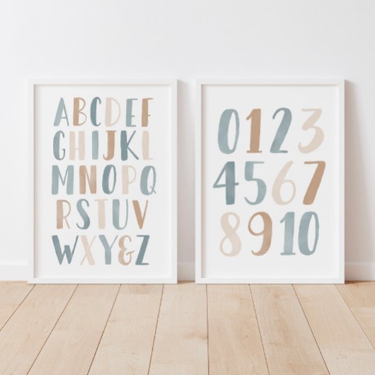 Blue Alphabet and Numbers Unterrichtsraum Bilderwand Sets