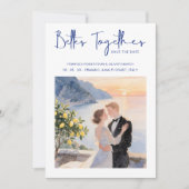 Blue Amalfi Coast Lemon Tree Chic Wedding Couple Save The Date (Vorderseite)