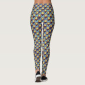 Blue & Amber Abstract Geometric Grid Pattern 1310 Leggings (Rückseite)