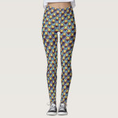 Blue & Amber Abstract Geometric Grid Pattern 1310 Leggings (Vorderseite)