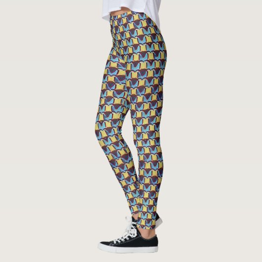 Blue & Amber Abstract Geometric Grid Pattern 1310 Leggings (Links)