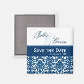 Blue amd White Damask Save the Date Wedding V397 Magnet (Vorderseite/Rückseite)