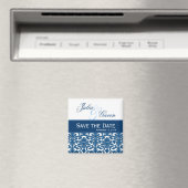 Blue amd White Damask Save the Date Wedding V397 Magnet (In Situ (Geschirrspüler))