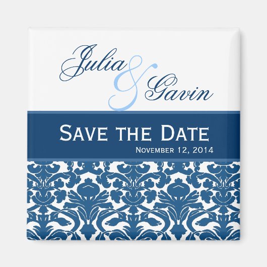 Blue amd White Damask Save the Date Wedding V397 Magnet (Vorne)