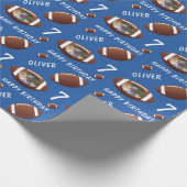 Blue American Football Ball Happy Birthday Foto Geschenkpapier (Ecke)