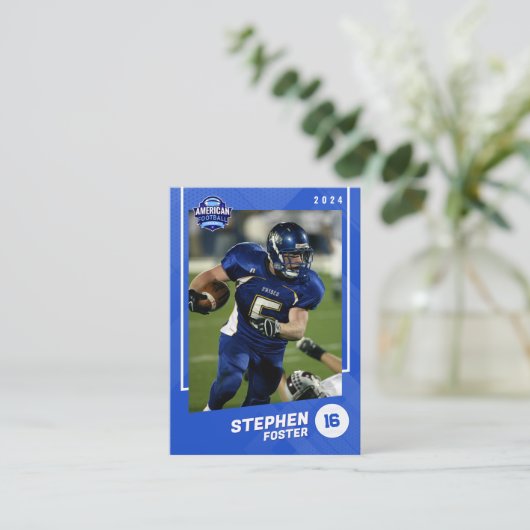 Blue American Football Player Trading Card Telefonnummerkarte (Stehend Vorderseite)