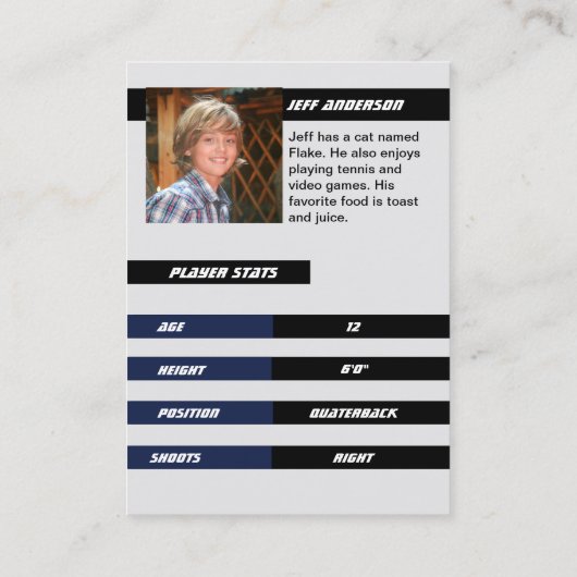 Blue American Football Trading Card for Kids Telefonnummerkarte (Rückseite)