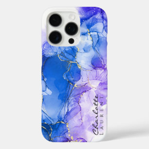 Blue Amethyst Gold Alkoholtink individuell anpassb iPhone 16 Pro Hülle