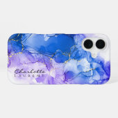 Blue Amethyst Gold Alkoholtink individuell anpassb iPhone 16 Hülle (Rückseite (Horizontal))