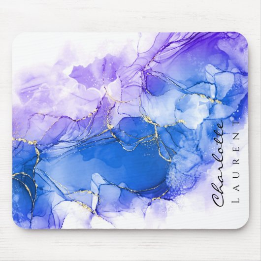 Blue Amethyst Watercolor Gold Glitzer individuell  Mousepad (Vorne)