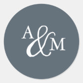 Blue Ampersand Monogram Wedding Runder Aufkleber (Vorderseite)