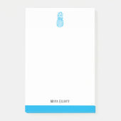 Blue Ananas & Border, Name Post-it Klebezettel (Vorderseite)